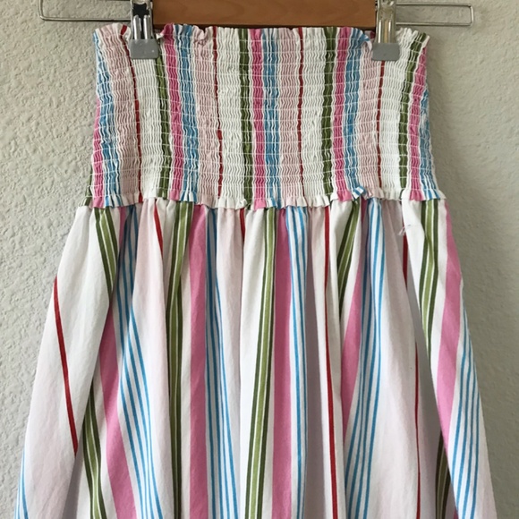 Hill House Smocked 100% Cotton Strapless Rainbow Stripe Midi Dress S A-Line - Picture 6 of 9